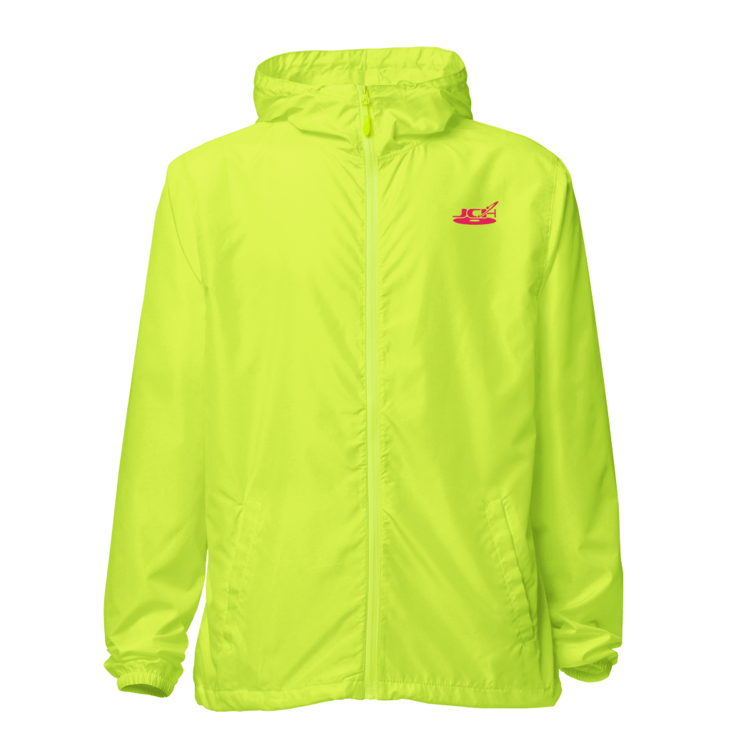 Jazz Calls Home Anime Windbreaker: a neon yellow zip-up windbreaker with a small anime-style chest print