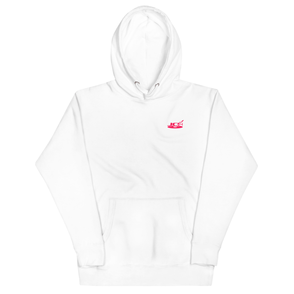 Jazz Calls Home Anime Hoodie: a white hoodie with a small anime-style chest print
